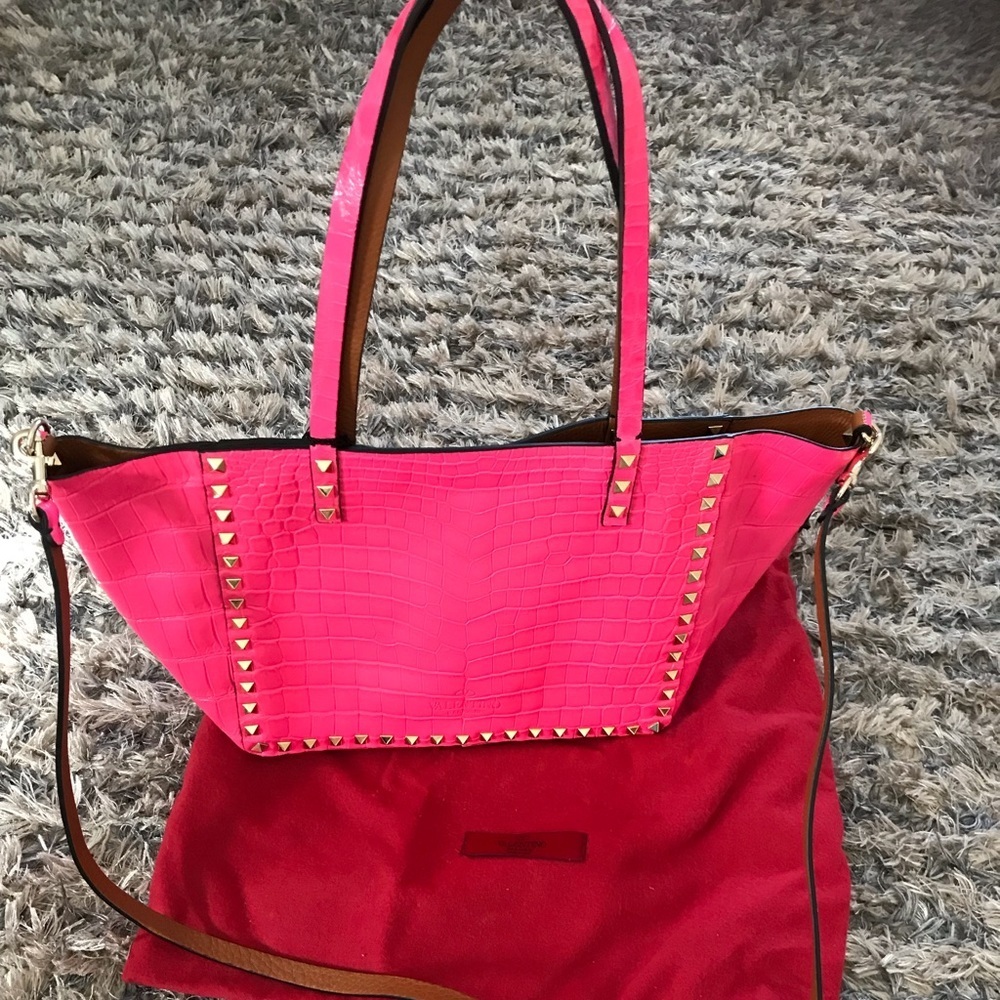 Valentino alligator skin pink/brown reversible bag Limited Collector Piece New - Picture 3 of 7